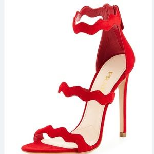 Prada Suede Scalloped Accent Stiletto Heel Sandal In Size 39